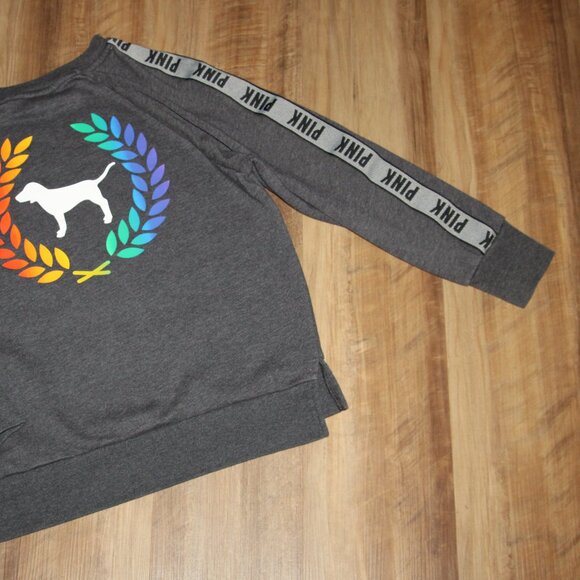PINK Victoria's Secret Size XS Gray Rainbow Dog Fleece Sweatshirt - Picture 2 of 9